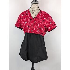 Disney Womens Medium Scrub Top Pocket Cinch Waist Wonderful World Mickey Mouse